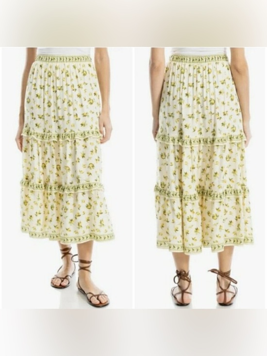 Max Studio Dresses & Skirts - Max Studio Cream Midi Skirt with Green Floral Print